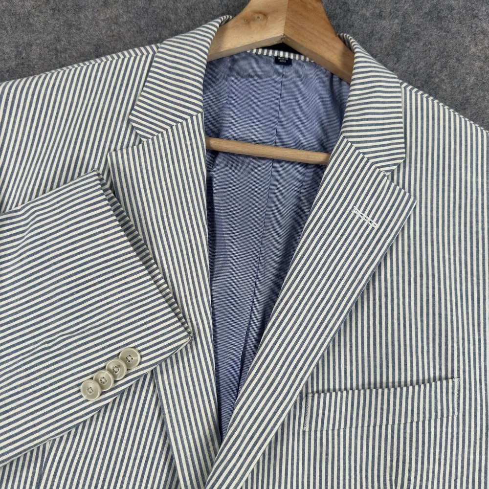 Jos A Bank 1905 Blazer Mens 40R Blue White Stripe Cotton Stretch Sport Coat